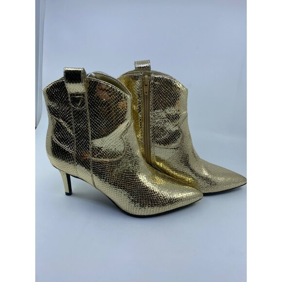 Guess Womens Gold Snake Print Ankle Boots With Pointed Toe & Stiletto Heel Size - Picture 5 of 9